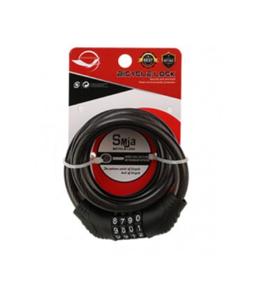 Замок велосипедный тросовый кодовый Smja-95, длина 10*950мм, АBS/стальная проволока, Black