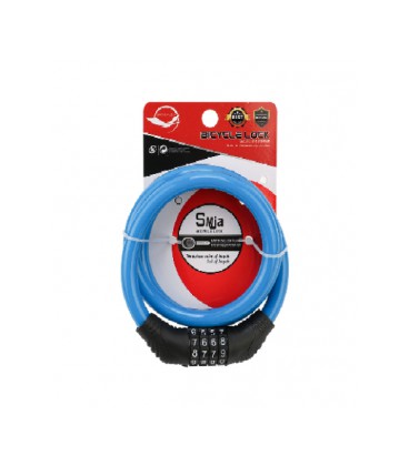 Замок велосипедный тросовый кодовый Smja-95, длина 10*950мм, АBS/стальная проволока, Blue