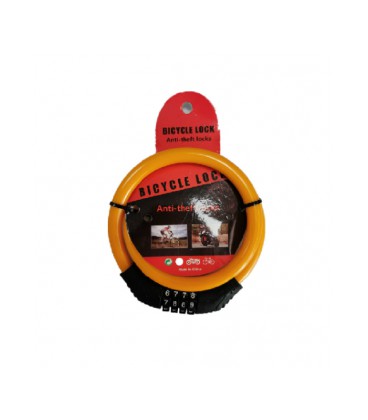 Замок велосипедный тросовый кодовый BG-202, длина 12*600мм, АBS/стальная проволока, Orange