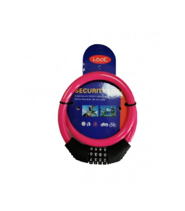 Замок велосипедный тросовый кодовый BG-202, длина 12*600мм, АBS/стальная проволока, Pink