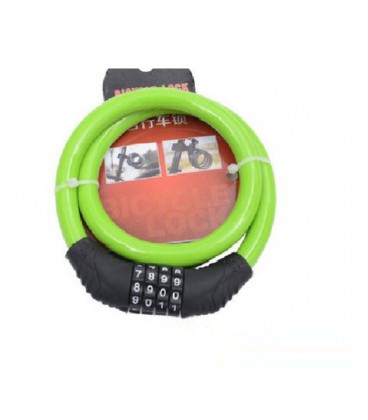 Замок велосипедный тросовый кодовый BG-202, длина 12*600мм, АBS/стальная проволока, Green