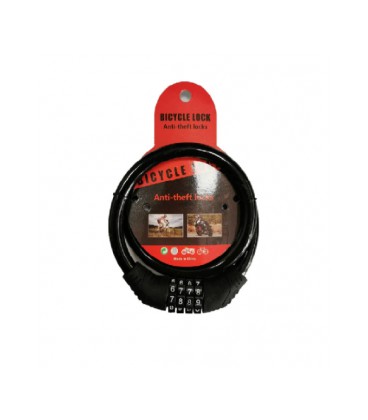 Замок велосипедный тросовый кодовый BG-202, длина 12*600мм, АBS/стальная проволока, Black