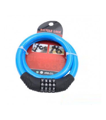 Замок велосипедный тросовый кодовый BG-202, длина 12*600мм, АBS/стальная проволока, Blue