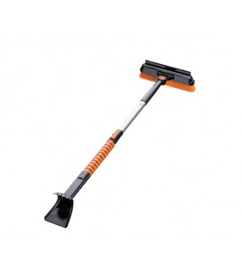 Щетка-скребок телескопическая автомобильная 2в1, общая длина 64-80см, щетка 23см, скребок 10см, черная с оранжевым