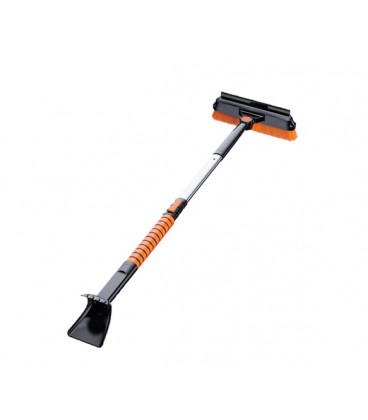 Щетка-скребок телескопическая автомобильная 2в1, общая длина 80-100см, щетка 25см, скребок 9см, черная с оранжевым