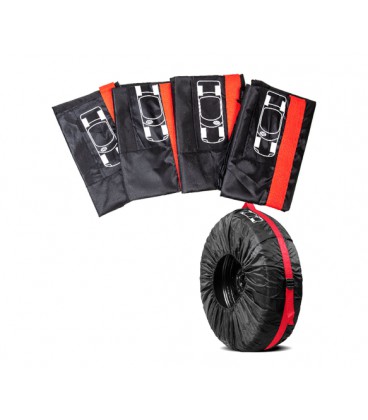 Набор чехлов для колес, 4 шт + ремень, диамерт 66 cm, подходит для шин диаметром 13–18 дюйма, Black+Red