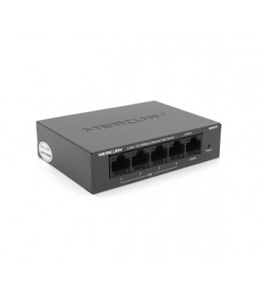 Коммутатор POE 48V Mercury MS05CP 4 портов POE+1 порт Ethernet (Uplink ) 10/100 Мбит/сек, БП в комплекте + переходник