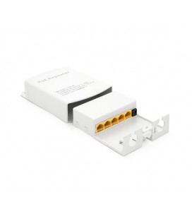 POE удлинитель-делитель уличный RITAR 1/4 ( 1 Вх -4 Вых, 10/100Mpbs POE ) 44-57V- 24W, Вход доп питания 12-52V , BOX 140x100x35m