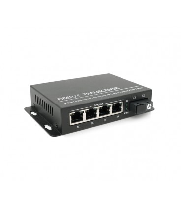 4х портовый медиаконвертор ONV-0110S-SCX-S4-A, 4*100М RJ45 + 1*SC порт ( single mode single fiber,1310/1550nm, 20km )