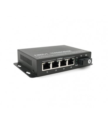 4х портовый медиаконвертор ONV-0110S-SCX-S4-B, 4*100М RJ45 + 1*SC порт ( single mode single fiber,1310/1550nm, 20km )