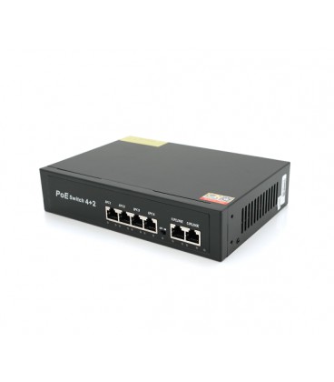 Коммутатор POE 48V с 4 портами POE 100Мбит + 2 порт Ethernet (UP-Link) 100Мбит, корпус – металл, Black, БП вcтроенный, Q20