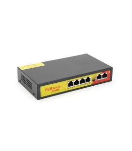 Коммутатор POE с 4 портами POE 100Мбит + 2 порт Ethernet (UP-Link) 100Мбит, 52V/1.44A,100/250метров, корпус - металл, Black, БП 
