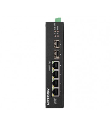 4-портовый неуправляемый POE коммутатор Hikvision DS-3T0506HP-E/HS, 4×1000 Мбит/с RJ45 (1 Hi-PoE) + 2×1000 Мбит/с SFP