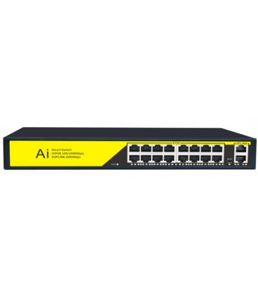 POE коммутатор гигабитный Merlion 16 POE 10/100/1000 + 2 RJ45 10/100/1000 встроенный блок питания 52V 4.8A