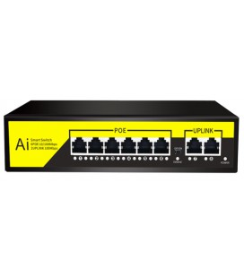 POE коммутатор гигабитный Merlion 6 POE 10/100/1000 + 2 RJ45 10/100/1000 встроенный блок питания 52V 2.3A
