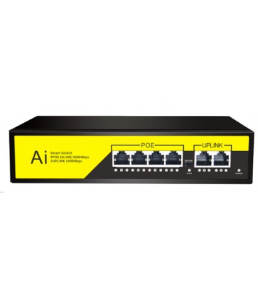 POE коммутатор гигабитный Merlion 4 POE 10/100/1000 + 2 RJ45 10/100/1000 встроенный блок питания 52V 1.25A