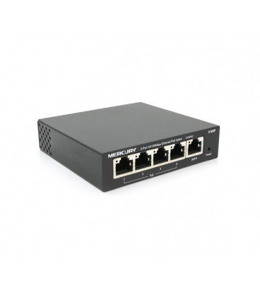 Коммутатор POE 48V Mercury S105P 4 портов POE + 1 порт Ethernet (Uplink ) 10/100 Мбит/сек, БП в комплекте, BOX Q200 (258*196*66)