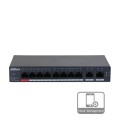 8-портовый управляемый PoE коммутатор DH-CS4010-8ET-110 с 8 портами POE 100Мбит + 2 порта UP-Link 1000Мбит,190x106x30 мм