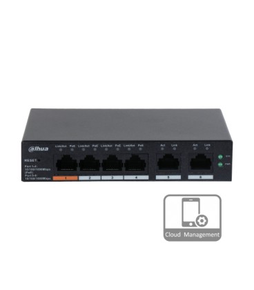 4-портовый гигабитный управляемый PoE коммутатор DH-CS4006-4GT-60 с 4 портами POE 1000Мбит + 2 порта UP-Link 1000Мбит,130x90x26 