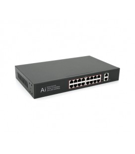 POE коммутатор Merlion 16 POE 10/100 + 2 RJ45 10/100/1000+ встроенный блок питания 52V 3.85A