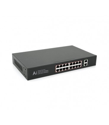 POE коммутатор Merlion 16 POE 10/100 + 2 RJ45 10/100/1000+ встроенный блок питания 52V 3.85A