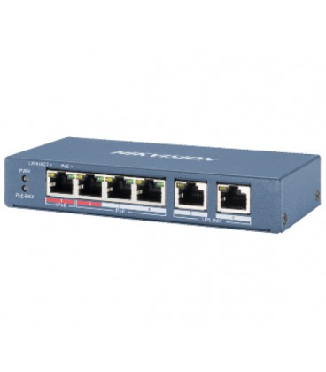 4-портовый неуправляемый POE коммутатор Hikvision DS-3E0106HP-E , 4×100 Мбит/с RJ45 (1 Hi-PoE) + 2×100 Мбит/с