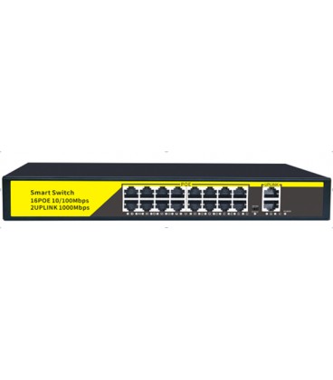 POE коммутатор Merlion Mini 16 POE 10/100 + 2 RJ45 10/100/1000+ встроенный блок питания 52V 3.85A