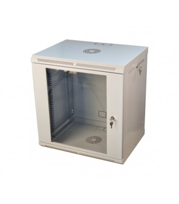 Шкаф телекоммуникационный 19' VAGO 12U, настенный, двери акрил, серый, (640х600х600)