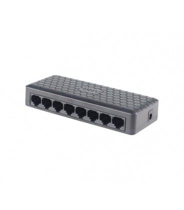 8ми портовый Ethernet коммутатор ONV-H1008ES в черном корпусе, 5*100Мб портов, 5В 1Ач, 132×55×23.9мм
