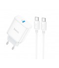 Набор СЗУ 110-240V HOCO C104A + кабель Type-C, 1xUSB-C, PD20W, кабель 1м, White, Box