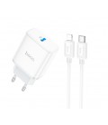 Набор СЗУ 110-240V HOCO C104A + кабель Lighting, 1xUSB-C, PD20W, кабель 1м, White, Box