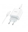 Набор СЗУ 110-240V HOCO C104A + кабель Lighting, 1xUSB-C, PD20W, кабель 1м, White, Box
