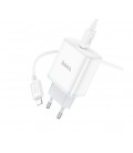 Набор СЗУ 110-240V HOCO C104A + кабель Lighting, 1xUSB-C, PD20W, кабель 1м, White, Box