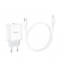 Набор СЗУ 110-240V HOCO C104A + кабель Lighting, 1xUSB-C, PD20W, кабель 1м, White, Box