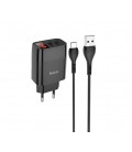 Набор СЗУ 110-240V HOCO C86A+ кабель Type-C, 2xUSB, 2.4A, кабель 1м, Black, Box