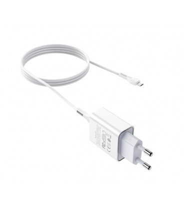 Набор СЗУ 110-240V HOCO C81A 1xUSB+ кабель Micro, 2.1A, кабель 1м, White, Blister