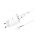 Набор СЗУ 110-240V HOCO C81A 1xUSB+ кабель Micro, 2.1A, кабель 1м, White, Blister