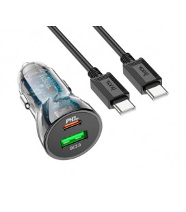 Набор АЗУ 12-24V HOCO Z47A+ кабель Type-C, USB 3.0+USB-C, 3A, кабель 1м, Black, Box