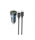 Набор АЗУ 12-24V HOCO Z47A+ кабель Type-C, USB 3.0+USB-C, 3A, кабель 1м, Black, Box