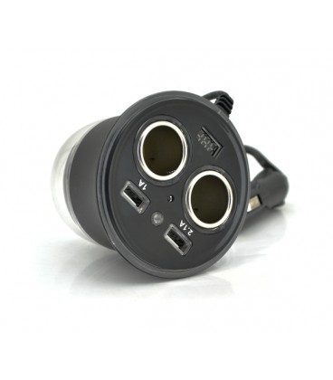 АЗУ разветвитель Olesson 1515, 12V-2*12V+2*USB, Black, Blister