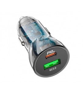 АЗУ 12-24V HOCO Z47A, USB 3.0+USB-C, 3A, Black, Box