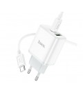 Набор СЗУ 110-240V HOCO C105A + кабель Type-C, ports: USB-C+USB, PD20W+QC3.0, кабель 1м, White, Box