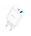 Набор СЗУ 110-240V HOCO C105A + кабель Type-C, ports: USB-C+USB, PD20W+QC3.0, кабель 1м, White, Box