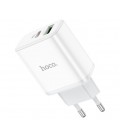 Набор СЗУ 110-240V HOCO C105A + кабель Type-C, ports: USB-C+USB, PD20W+QC3.0, кабель 1м, White, Box