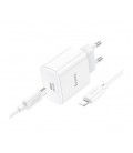 Набор СЗУ 110-240V HOCO C76A Pro+ кабель Lighting, USB-C, PD30W, кабель 1м, White, Box