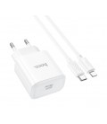 Набор СЗУ 110-240V HOCO C76A Pro+ кабель Lighting, USB-C, PD30W, кабель 1м, White, Box