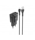Набор СЗУ 110-240V HOCO C88A + кабель Lighting, 2xUSB, 2.4A, кабель 1м, Black, Box