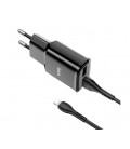 Набор СЗУ 110-240V HOCO C88A + кабель Lighting, 2xUSB, 2.4A, кабель 1м, Black, Box