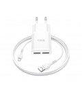 Набор СЗУ 110-240V HOCO C88A + кабель Lighting, 2xUSB, 2.4A, кабель 1м, White, Box