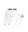Набор СЗУ 110-240V HOCO C88A + кабель Lighting, 2xUSB, 2.4A, кабель 1м, White, Box